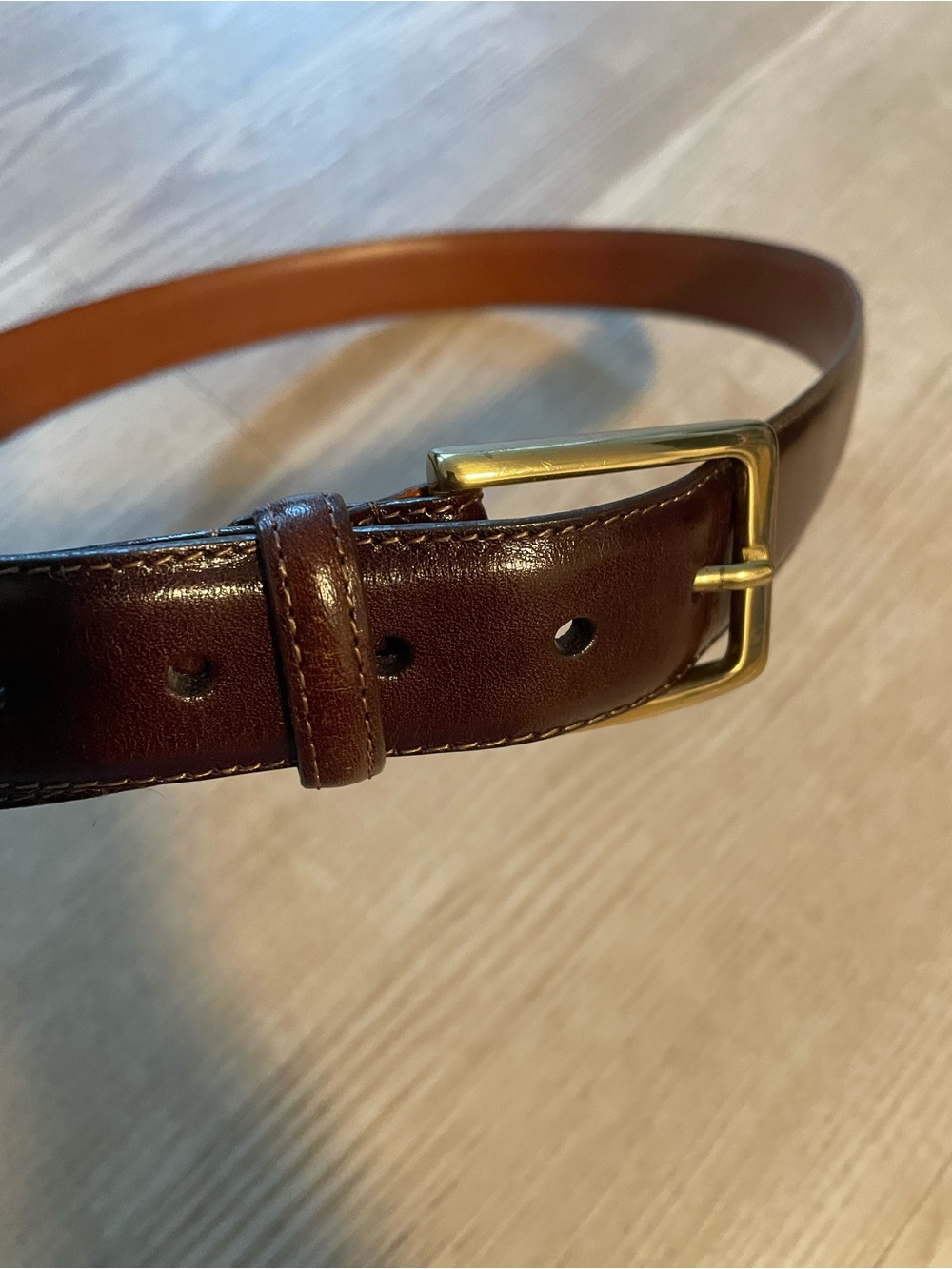 Torino Classic Brown Leather Belt with Gold Buckle (Size 36)